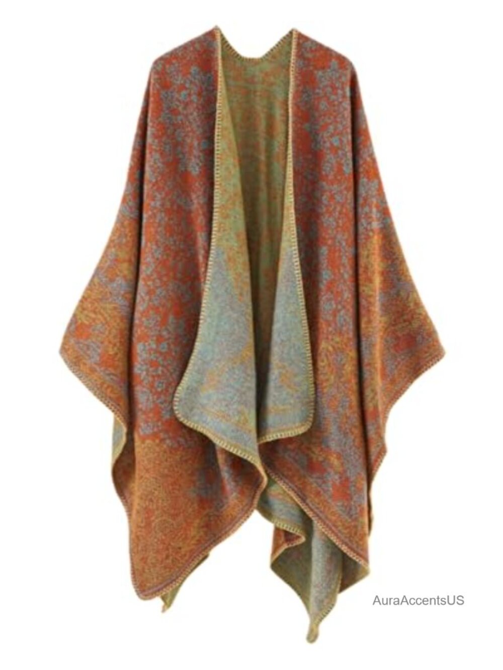 Women's Poncho Shawl Wrap Open Front Cape Acrylic Reversible